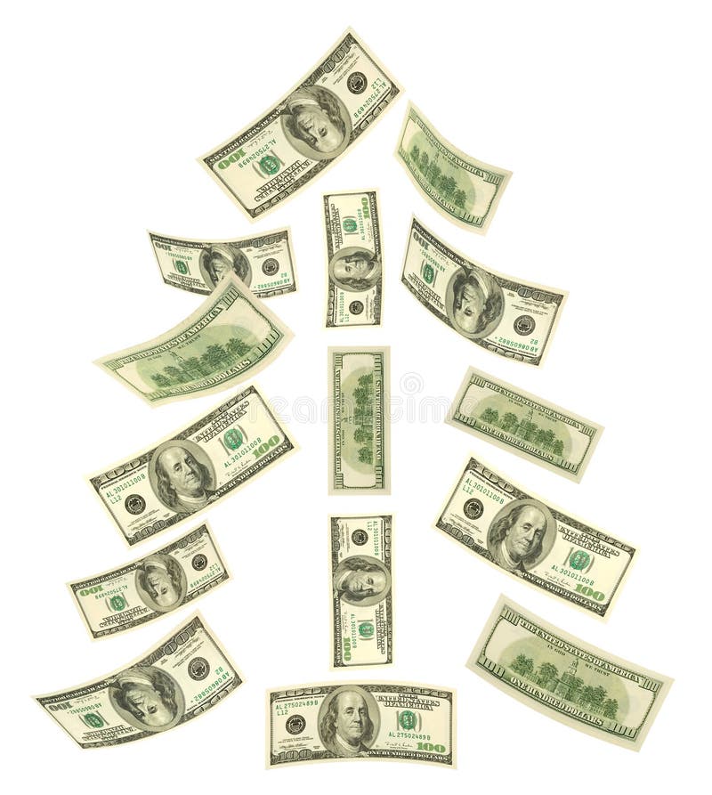 Kerstboom die van dalend geld wordt gemaakt royalty-vrije stock afbeeldingen Kerstboom die van dalend geld wordt gemaakt royalty-vrije stock afbeeldingen