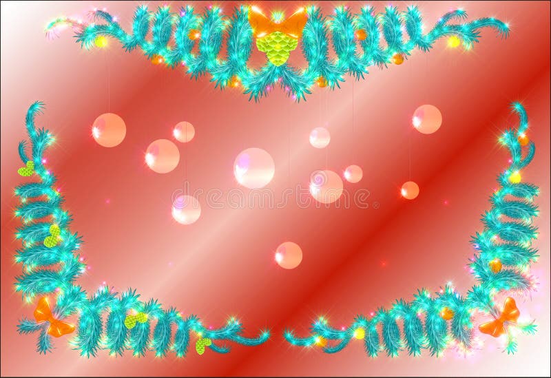 Kerstboom met rode ballen stock illustratie. Illustration of kaart