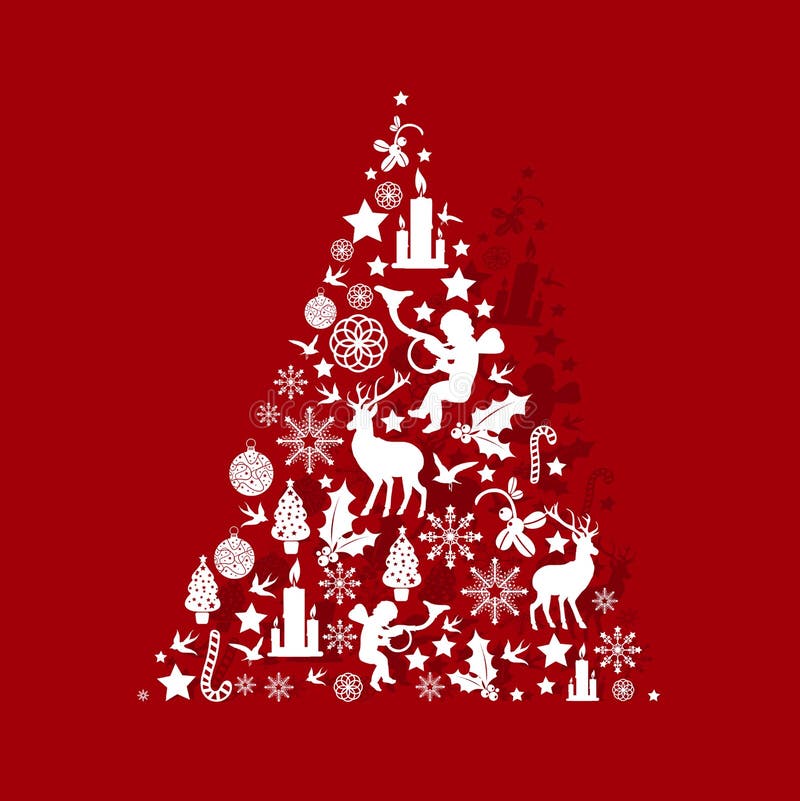 Kerstboom op Rood stock illustratie Kerstboom op Rood stock illustratie