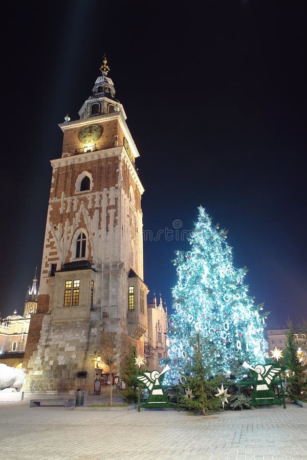 Kerstboom in oud Krakau royalty-vrije stock fotografie Kerstboom in oud Krakau royalty-vrije stock fotografie