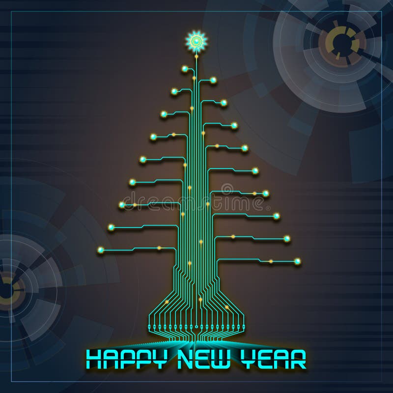 Kerstboom van het Techno de Gelukkige Nieuwjaar royalty-vrije illustratie Kerstboom van het Techno de Gelukkige Nieuwjaar royalty-vrije illustratie