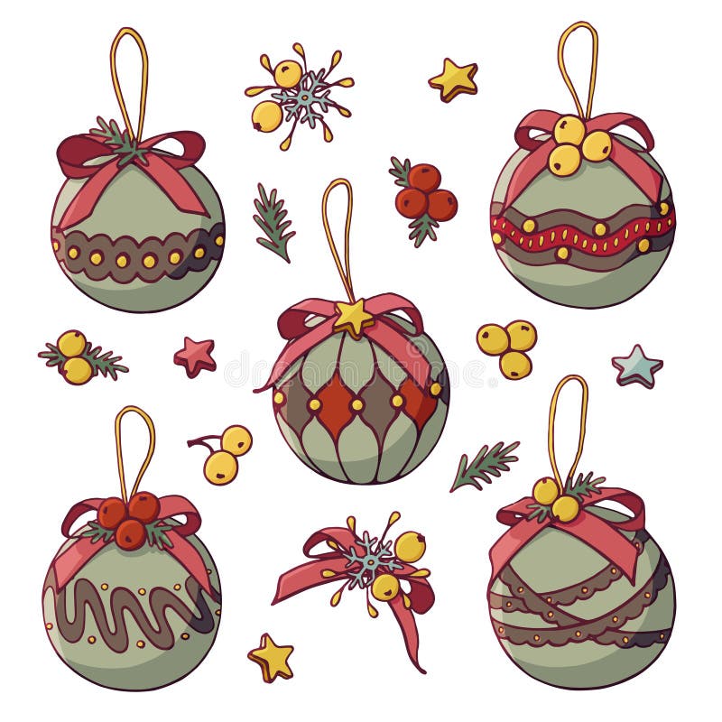 Kerstboomspeelgoed met sterren en bessen vector illustratie Kerstboomspeelgoed met sterren en bessen vector illustratie