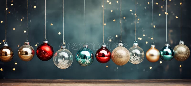 Christmas glass red blue white transparent decorations. Christmas decorations banner poster. Horizontal format for banners, posters, advertising, gift cards. AI generated. Christmas glass red blue white transparent decorations. Christmas decorations banner poster. Horizontal format for banners, posters, advertising, gift cards. AI generated