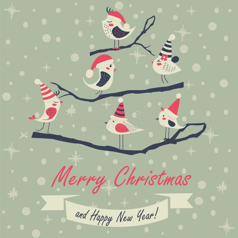 Kerstkaart met vogels royalty-vrije illustratie Kerstkaart met vogels royalty-vrije illustratie