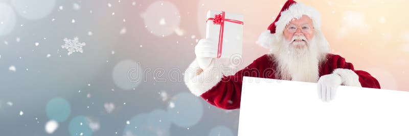 Kerstman met witte kaart en gift royalty-vrije illustratie Kerstman met witte kaart en gift royalty-vrije illustratie
