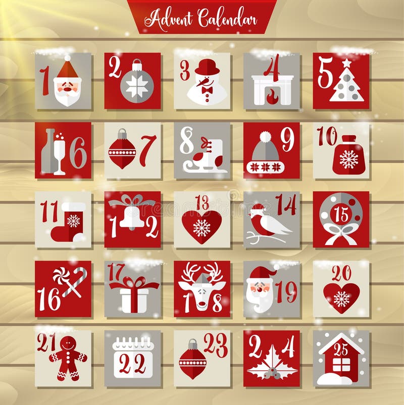 Kerstmis Advent Calendar of Affiche Het Ontwerpelementen van de de wintervakantie Aftelprocedurekalender