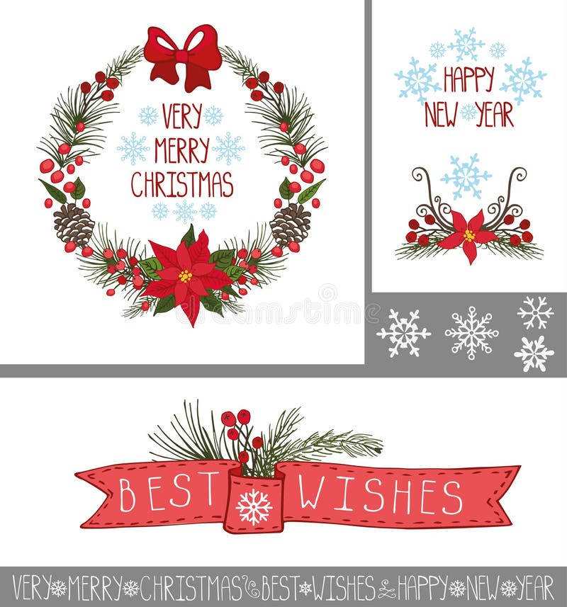 Kerstmis, de Nieuwe kaarten van de jaargroet, banners, decor royalty-vrije illustratie Kerstmis, de Nieuwe kaarten van de jaargroet, banners, decor royalty-vrije illustratie