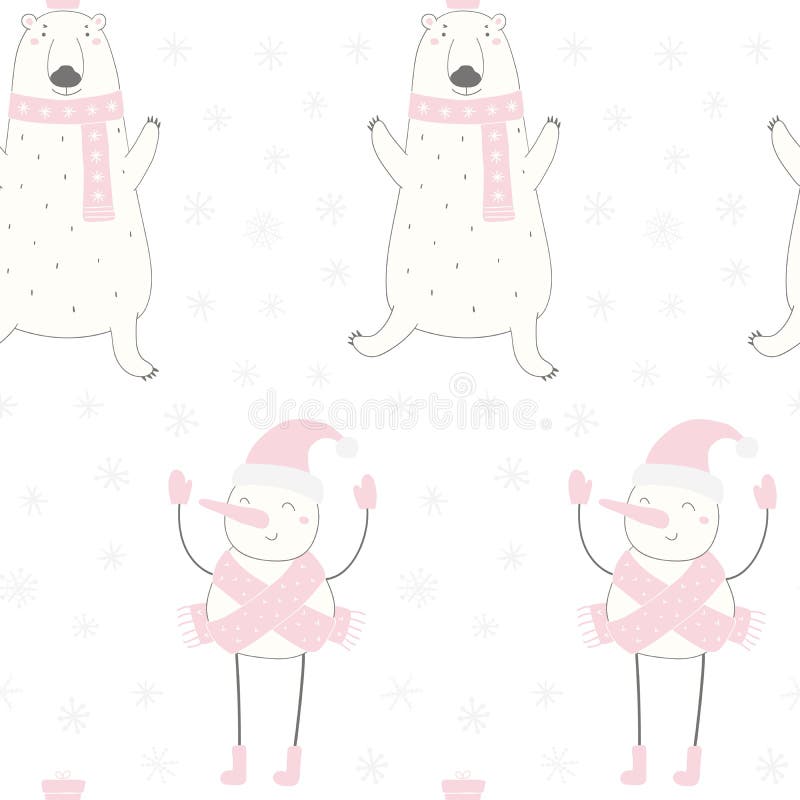 Kerstmis ijsbeer, sneeuwman naadloos patroon royalty-vrije illustratie Kerstmis ijsbeer, sneeuwman naadloos patroon royalty-vrije illustratie