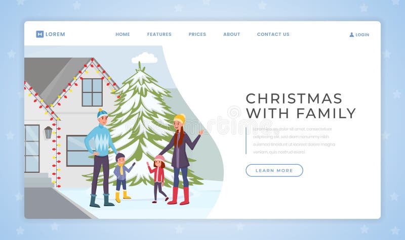 Kerstmis met vectorsjabloon voor de landingspagina van de familie Homepage-interface voor traditionele vakantiewebsites met flat stock illustratie Kerstmis met vectorsjabloon voor de landingspagina van de familie Homepage-interface voor traditionele vakantiewebsites met flat stock illustratie