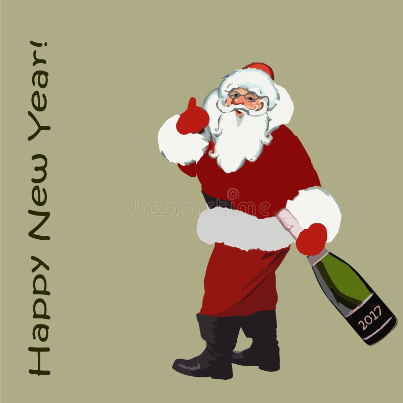 2017 Kerstmis Santa Claus met een fles van champagne ter beschikking en een inschrijvings gelukkig nieuw jaar Vector stock illustratie 2017 Kerstmis Santa Claus met een fles van champagne ter beschikking en een inschrijvings gelukkig nieuw jaar Vector stock illustratie