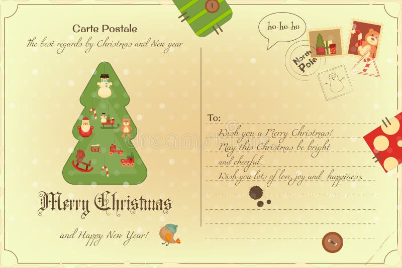 Kerstmis uitstekende prentbriefkaar vector illustratie Kerstmis uitstekende prentbriefkaar vector illustratie
