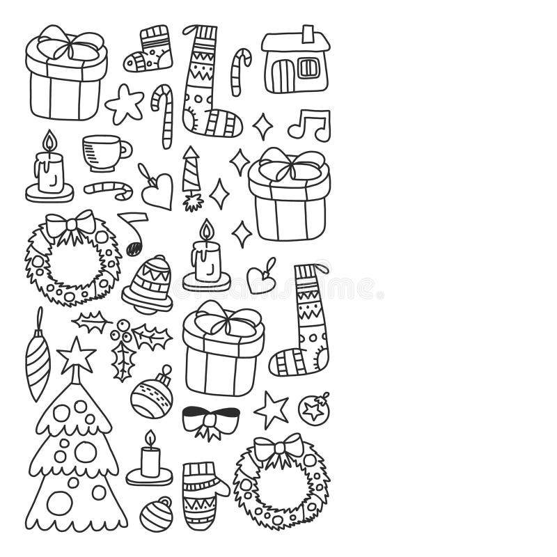 Kerstmis, vakantie, de winter, vectorillustratie Het patroon van het nieuwjaar, de tekeningen van kinderen met een leraar, kader stock illustratie Kerstmis, vakantie, de winter, vectorillustratie Het patroon van het nieuwjaar, de tekeningen van kinderen met een leraar, kader stock illustratie