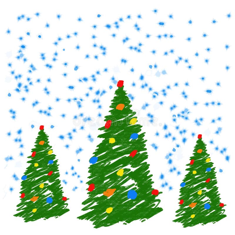 Kerstmisboom van de handtekening met ballen Als de tekeningskleurpotlood van het kind of potlood heldergroene spar Als jonge geit stock illustratie Kerstmisboom van de handtekening met ballen Als de tekeningskleurpotlood van het kind of potlood heldergroene spar Als jonge geit stock illustratie