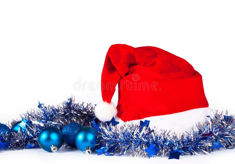 Kerstmisdecoratie met santahoed stock afbeeldingen