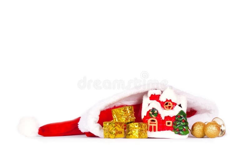 Kerstmisdecoratie met santahoed stock foto