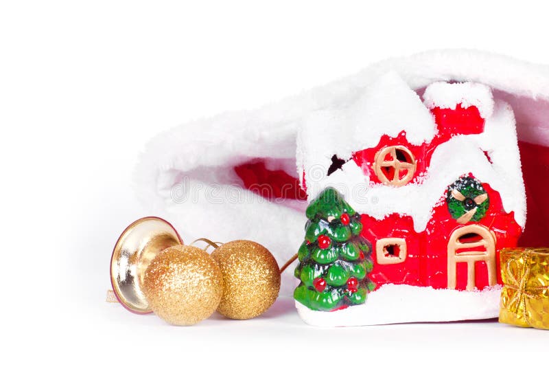 Kerstmisdecoratie met santahoed stock afbeeldingen