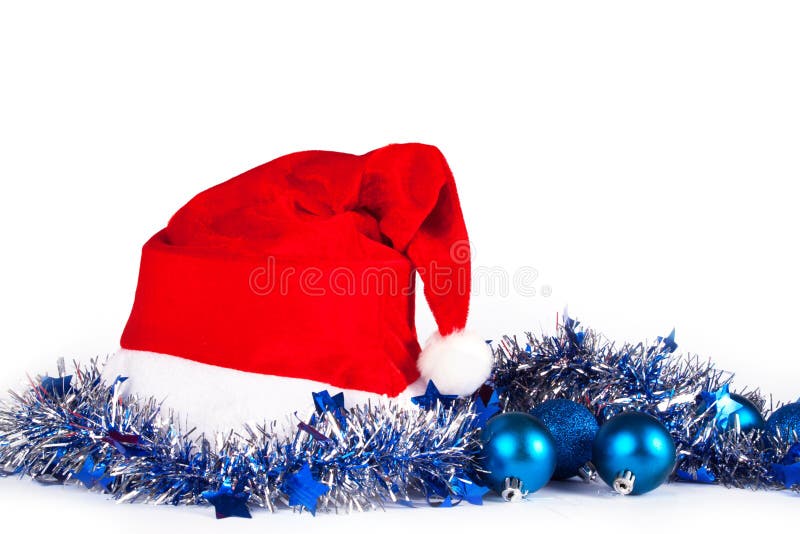 Kerstmisdecoratie met santahoed stock foto