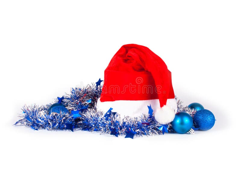 Kerstmisdecoratie met santahoed royalty-vrije stock afbeeldingen