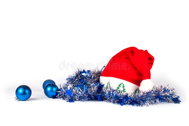 Kerstmisdecoratie met santahoed stock afbeeldingen