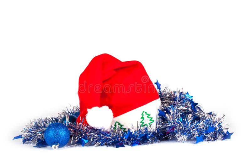 Kerstmisdecoratie met santahoed stock fotografie