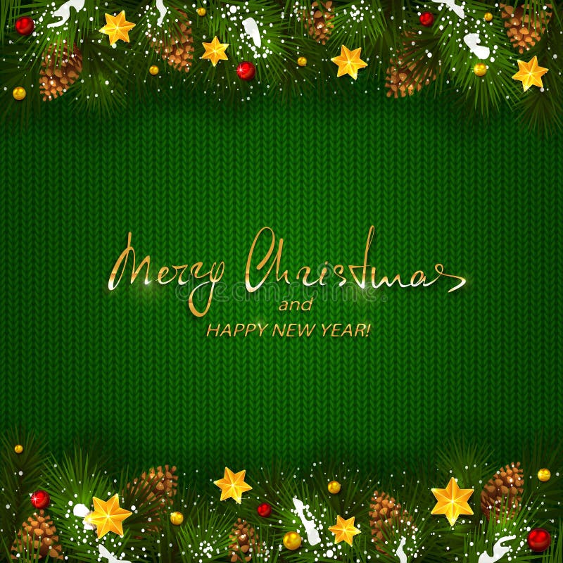 Kerstmisdecoratie op groen gebreid patroon stock illustratie Kerstmisdecoratie op groen gebreid patroon stock illustratie