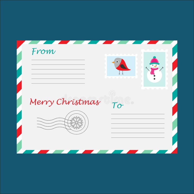 Kerstmisenvelop voor brief aan Santa Claus voor kinderen, malplaatje, pret peuteractiviteit voor jonge geitjes, vectorillustratie stock illustratie Kerstmisenvelop voor brief aan Santa Claus voor kinderen, malplaatje, pret peuteractiviteit voor jonge geitjes, vectorillustratie stock illustratie