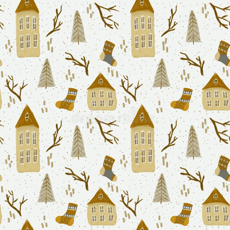 Kerstmispatroon met huizen royalty-vrije illustratie Kerstmispatroon met huizen royalty-vrije illustratie