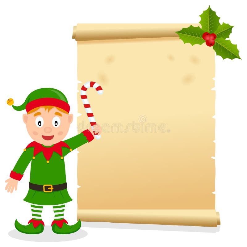 Kerstmisperkament met Gelukkig Elf royalty-vrije illustratie Kerstmisperkament met Gelukkig Elf royalty-vrije illustratie