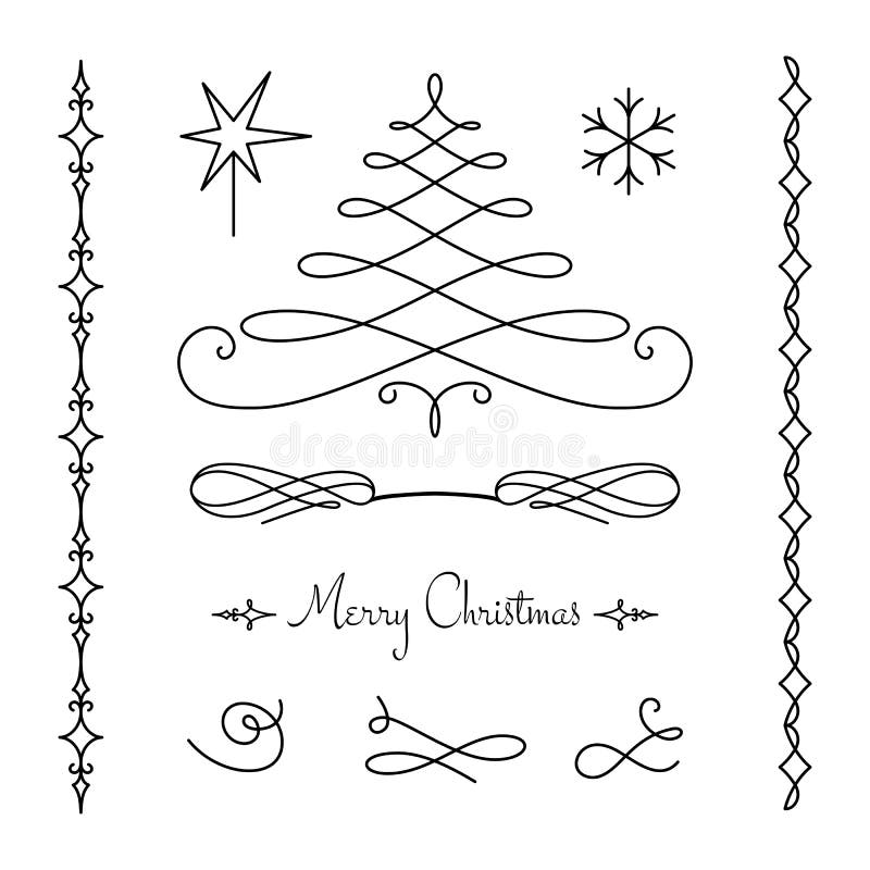 Kerstmisreeks kalligrafische decoratieve elementen royalty-vrije illustratie Kerstmisreeks kalligrafische decoratieve elementen royalty-vrije illustratie