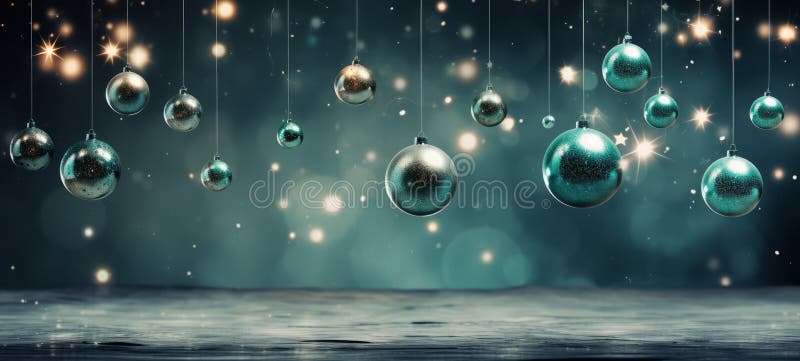 Christmas decorations in blue and turquoise colors. Christmas decorations banner poster. Horizontal format for banners, posters, advertising, gift cards. AI generated. Christmas decorations in blue and turquoise colors. Christmas decorations banner poster. Horizontal format for banners, posters, advertising, gift cards. AI generated
