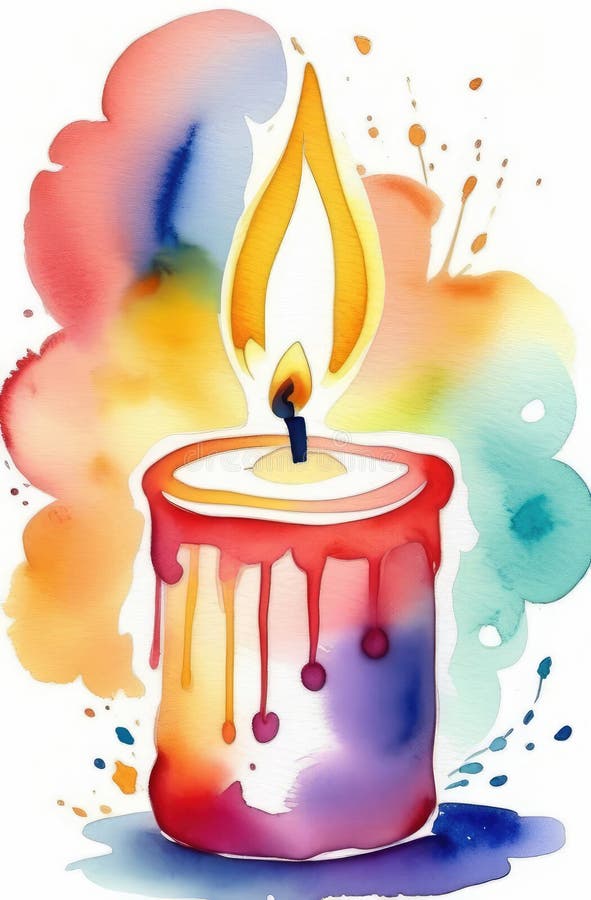 Kerze auf farbenfroher Hintergrund lebendige Aquarellbilder stock abbildung