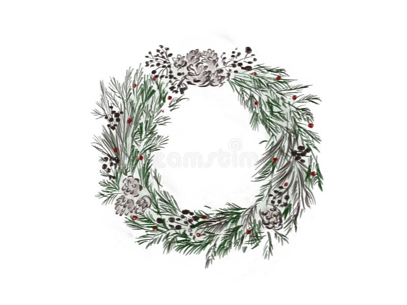 Kerze und Glaskugeln mit dem gezierten Zweig Stilvoller rustikaler Weihnachtskranz mit grüner Tanne stock abbildung Kerze und Glaskugeln mit dem gezierten Zweig Stilvoller rustikaler Weihnachtskranz mit grüner Tanne stock abbildung