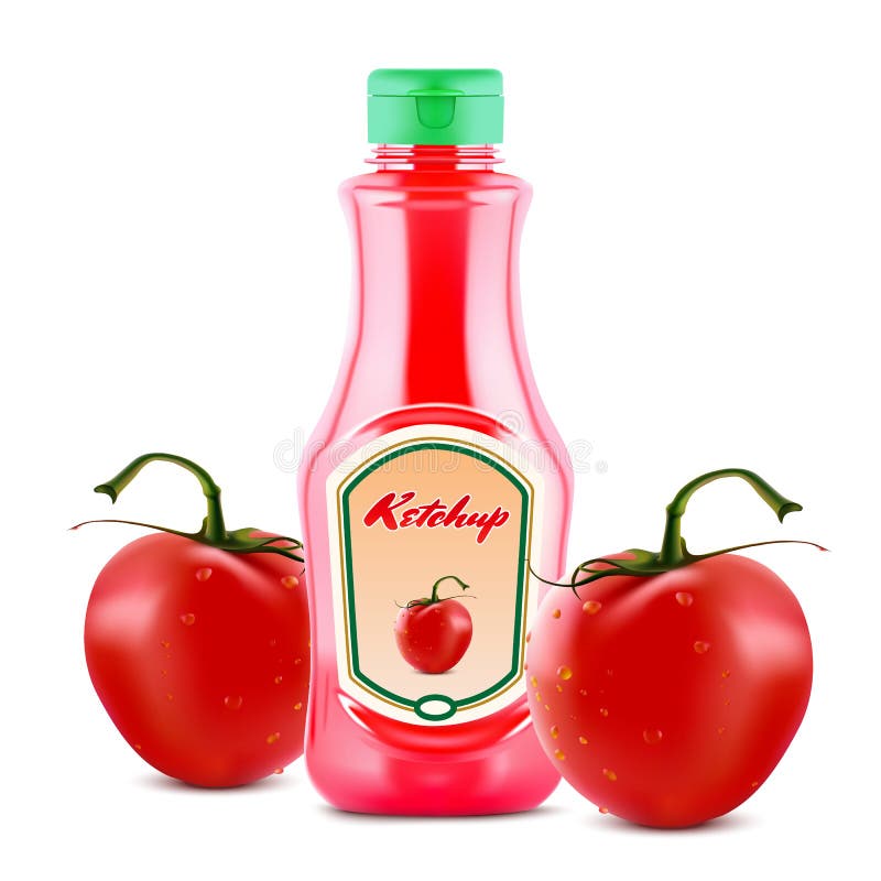 Ketchup Bottle And Tomatoes Vector Illustration Stock Vector