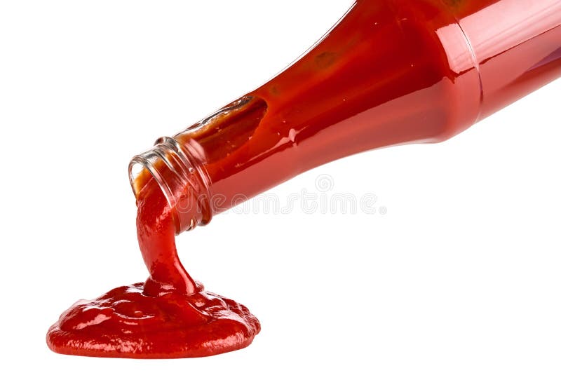 Ketchup pouring out of bottle. Ketchup pouring out of bottle