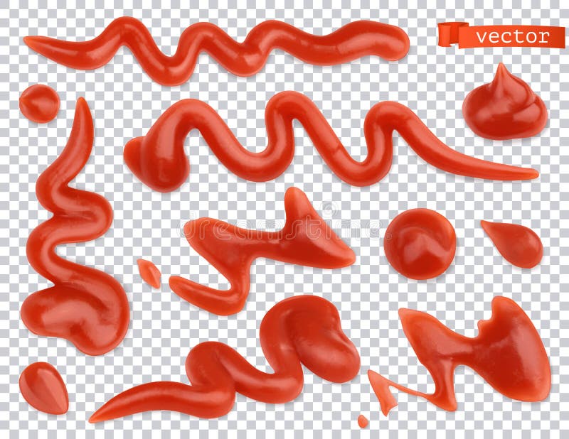 Ketchup flowing. Tomato. Pasta sauce 3d vector realistic set royalty free illustration
