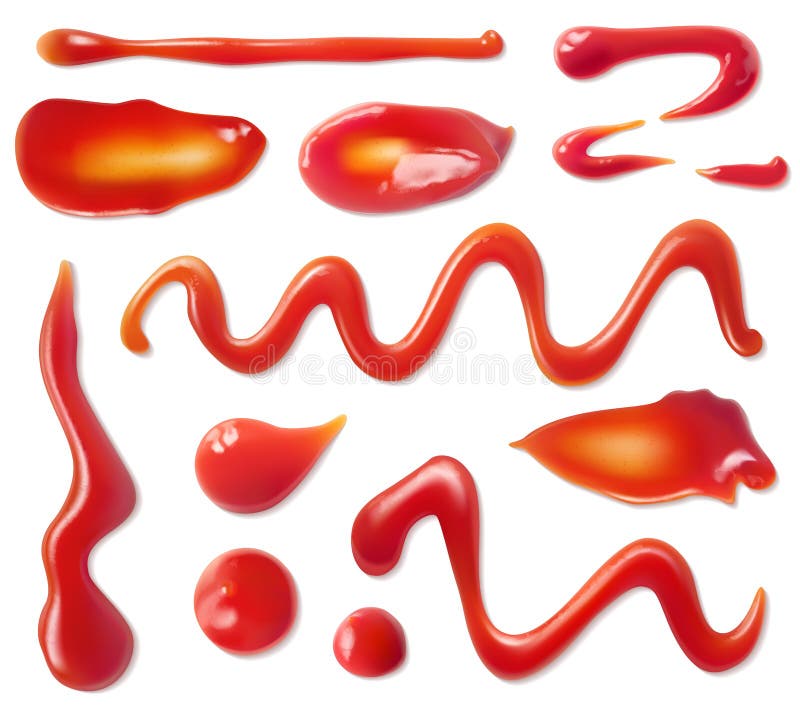 Ketchup Stains. Tomato Sauce Red Spots and Smears, Drops for Paste and