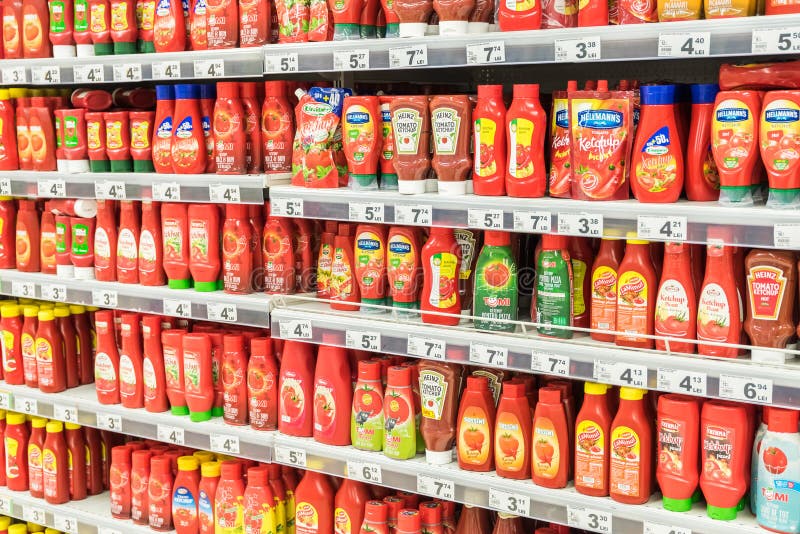 Ketchup Tomato Sauce Bottles On Supermarket Shelf Editorial Photo ketchup-tomato-sauce-bottles-on-supermarket-shelf-editorial-photo