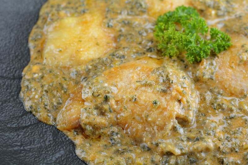 Keto Chicken Thighs with Creamed Spinach Stock Image - Image of loss