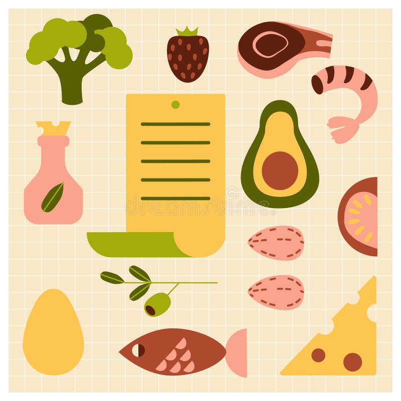 Keto Diet Shopping List. Ketogenic Diet Concept. Healthy Menu. Low Carb,  High Fat Stock Vector - Illustration of design, healthy: 229648001