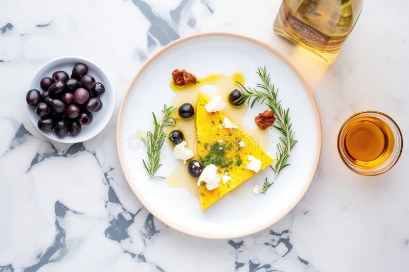 Keto Omelette with Feta, Olives, on Marble Surface Stock Image Image