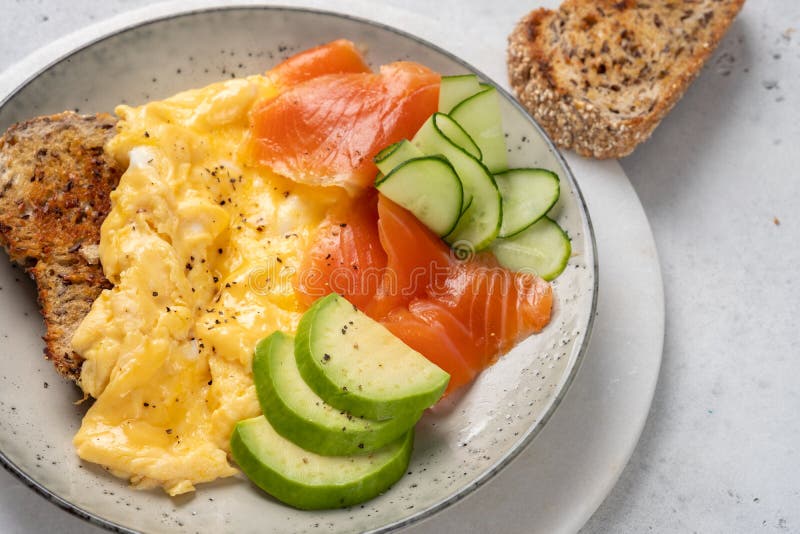 Scrambled Eggs With Smoked Salmon On Toast Breakfast Food Stock Image Image Of Gourmet Background