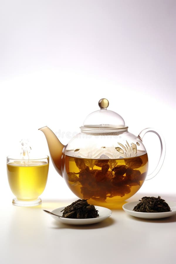 Kettle and Cup of Highend Tea, Warm, on a White Table, Product Photography Stock Image Image