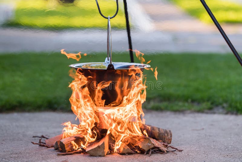Kettle on the Fire , Cooking in the Nature Stock Image Image of