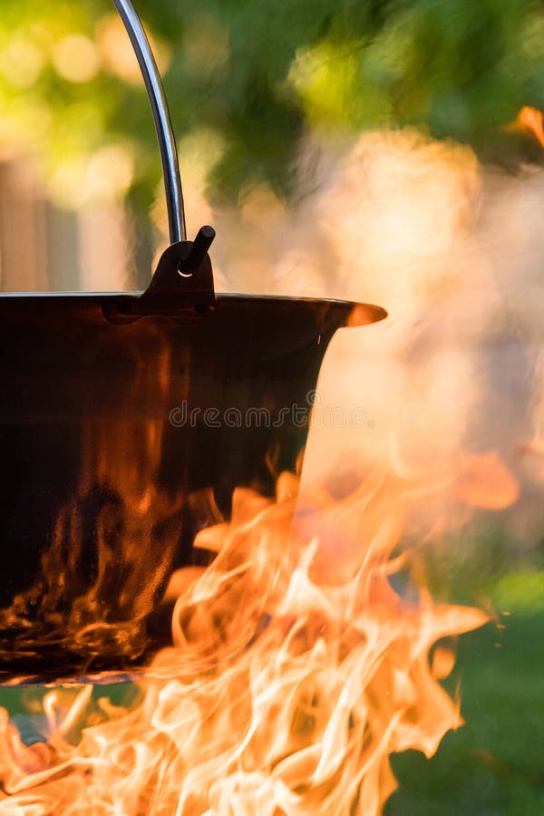 Kettle on the Fire , Cooking in the Nature Stock Image Image of grass