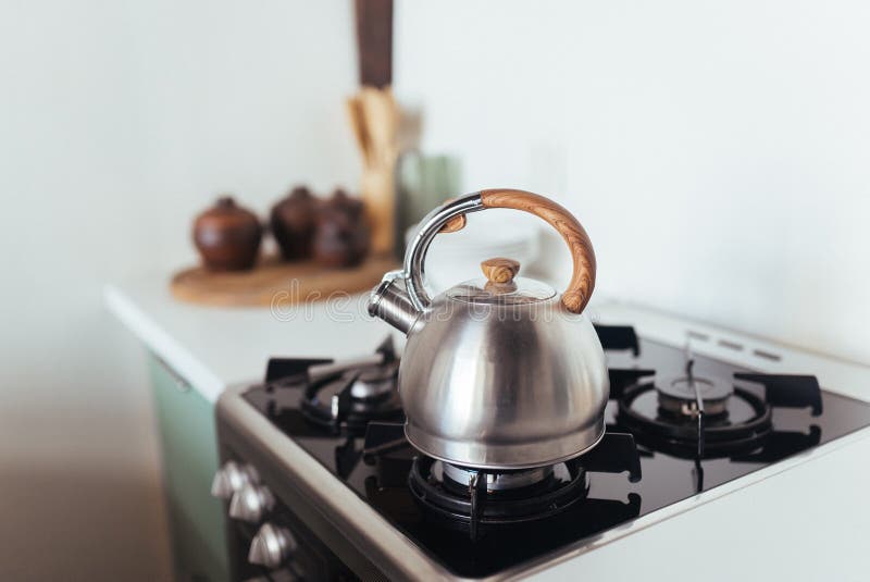 Kettle on the Gas Stove. Interior of Modern Kitchen Stock Photo Image