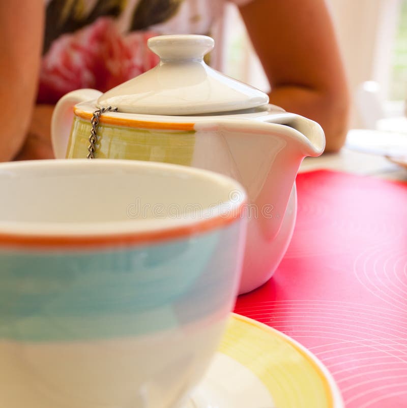 Kettle for Making Tea and Cups in Cafe Stock Image Image of orange