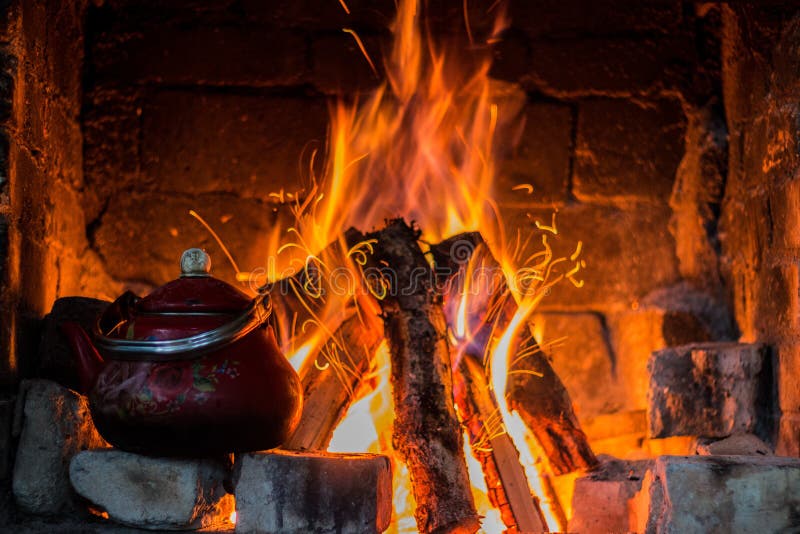 Fireplace kettle stock image. Image of stone, brick, cauldron 53664747