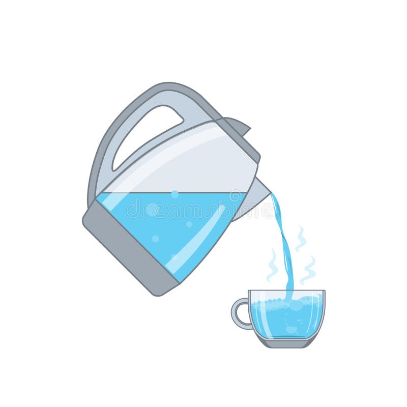 Pouring water into a cup from a kettle, vector. 