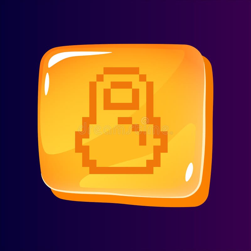Kettlebell glossy ui button with pixelated icon stock illustration