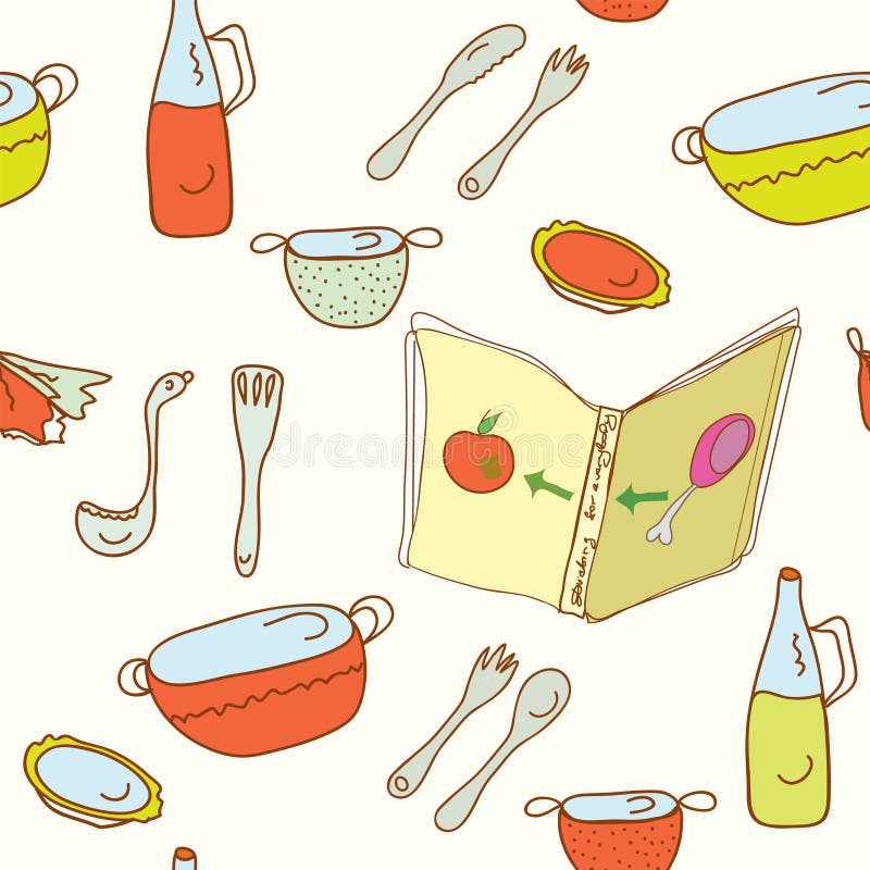 Keuken die naadloos patroon kookt royalty-vrije illustratie Keuken die naadloos patroon kookt royalty-vrije illustratie